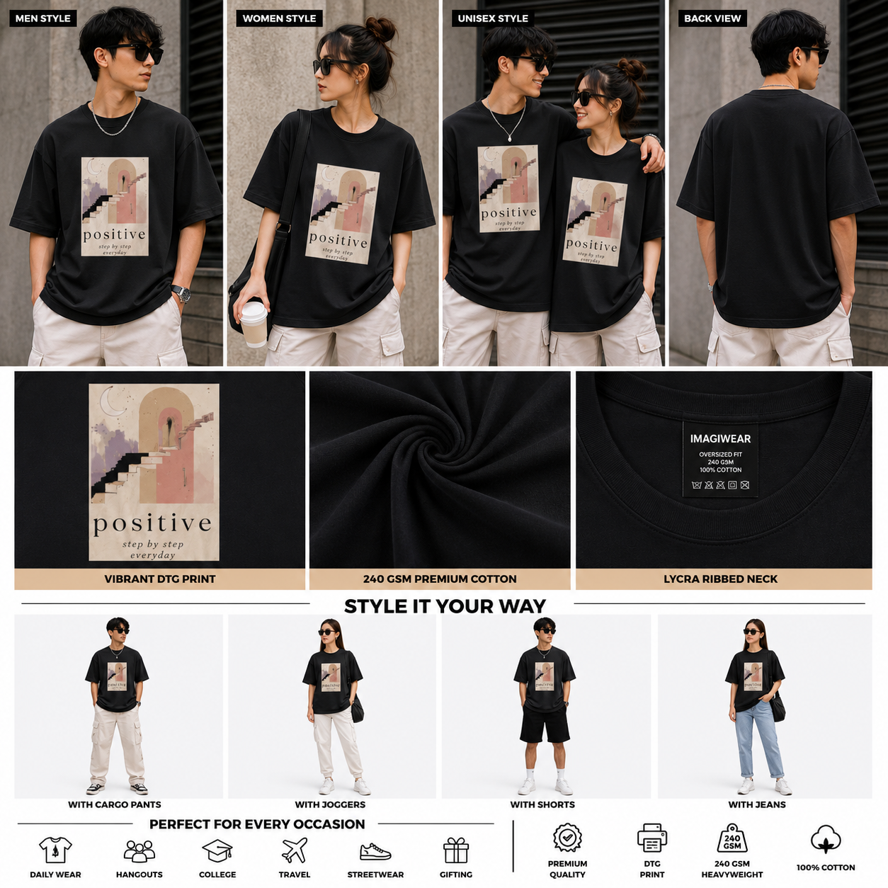 Positive Everyday Oversized T-Shirt | Minimalist Inspirational Graphic Streetwear Tee