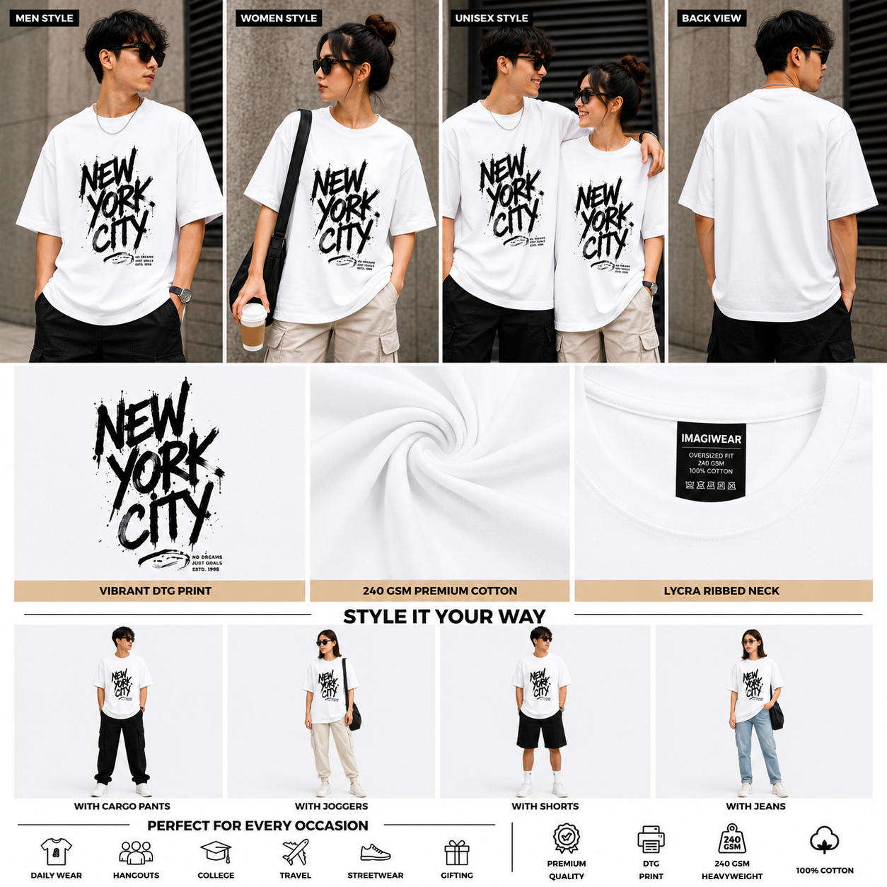 New York City Oversized T-Shirt | Urban Streetwear Typography Graphic Tee