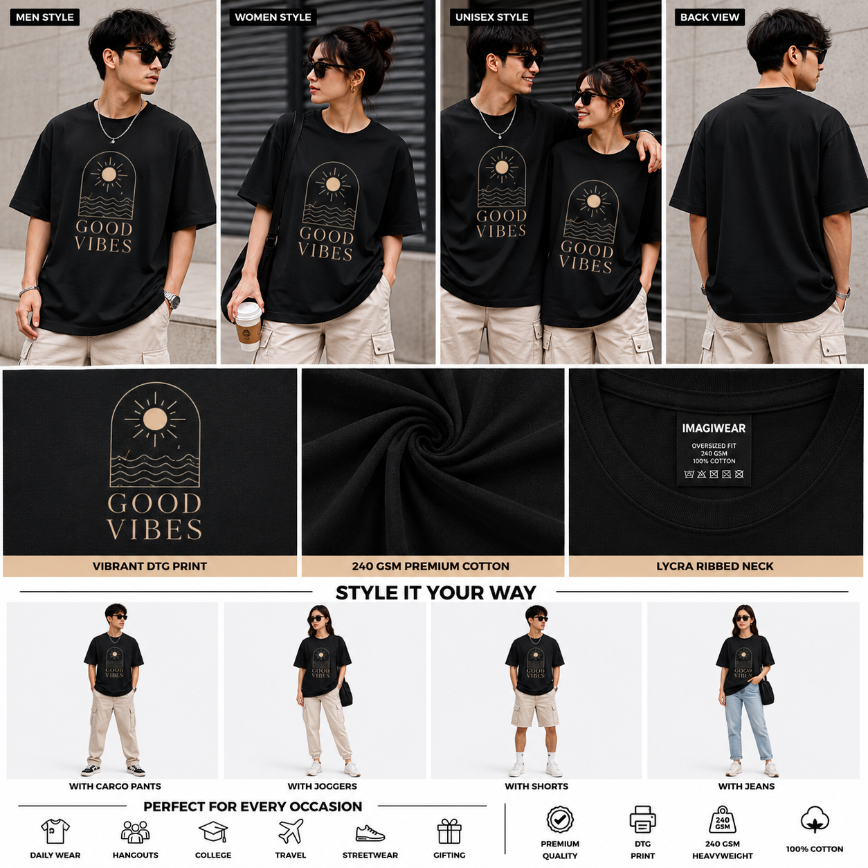 Good Vibes Oversized T-Shirt | Minimalist Aesthetic Graphic Streetwear Tee