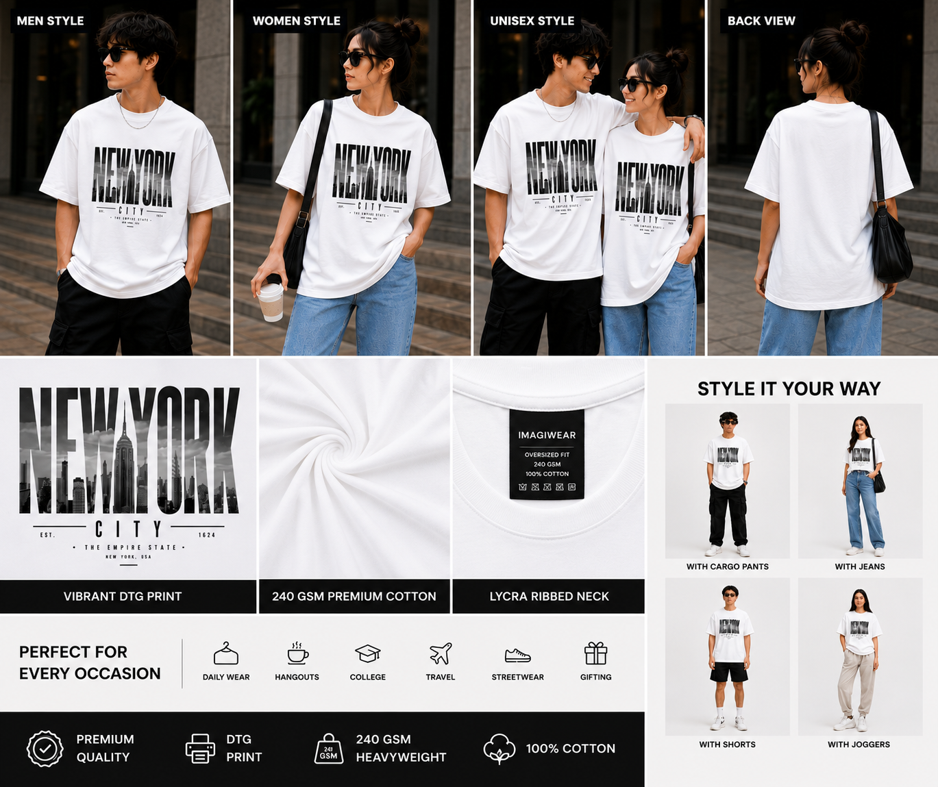 New York City Oversized T-Shirt | Urban Skyline Graphic Streetwear Tee