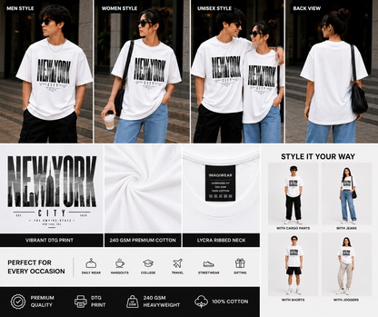 New York City Oversized T-Shirt | Urban Skyline Graphic Streetwear Tee