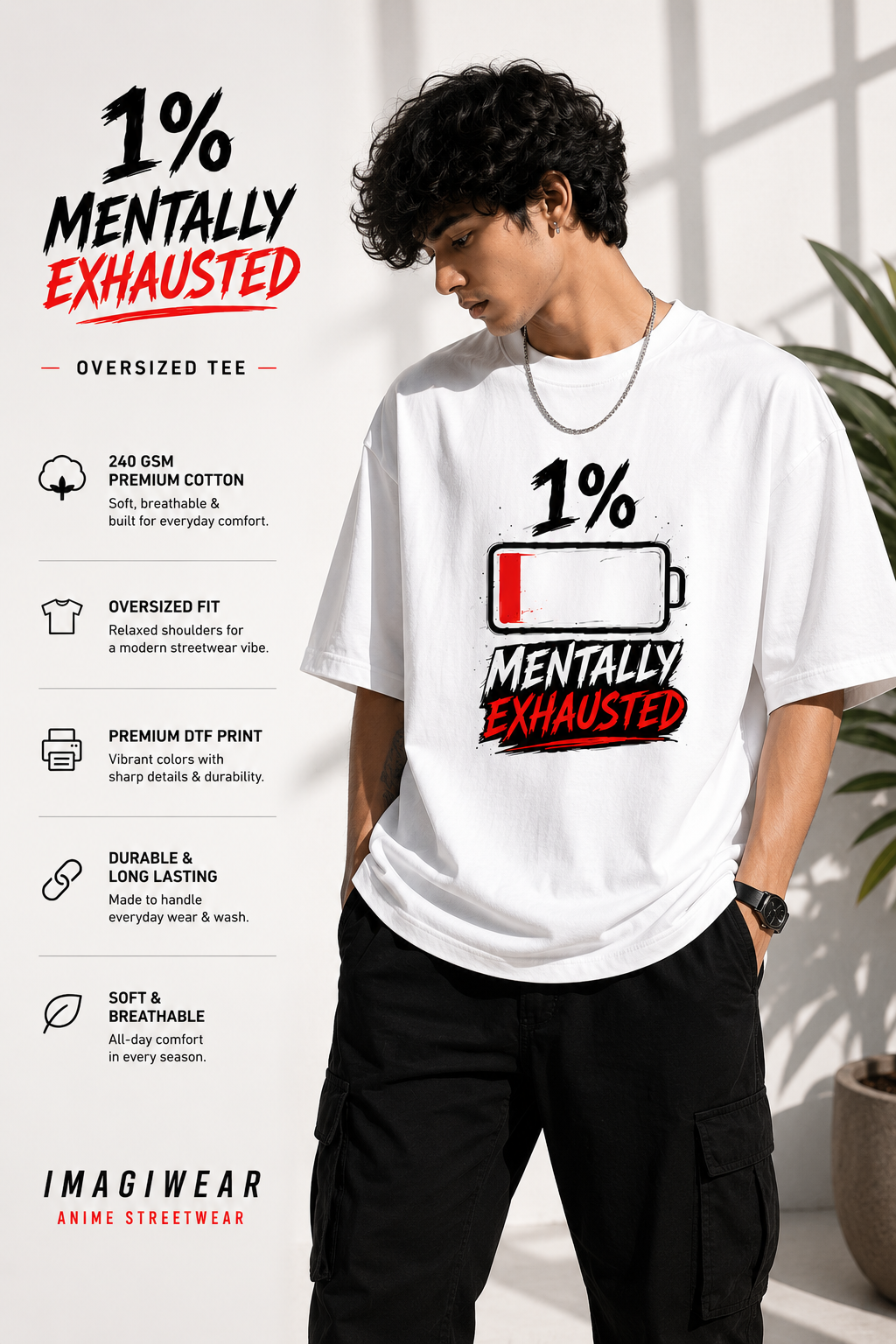 1% Mentally Exhausted Regular Fit Graphic T-Shirt