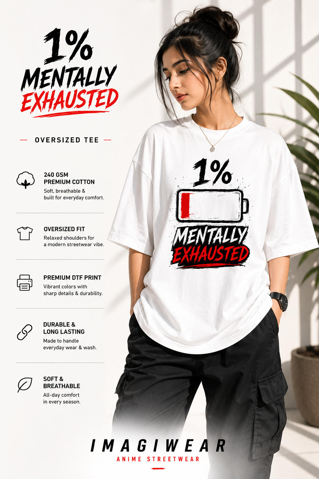 1% Mentally Exhausted Regular Fit Graphic T-Shirt