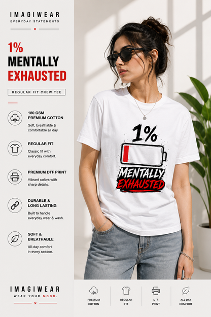1% Mentally Exhausted Regular Fit Graphic T-Shirt