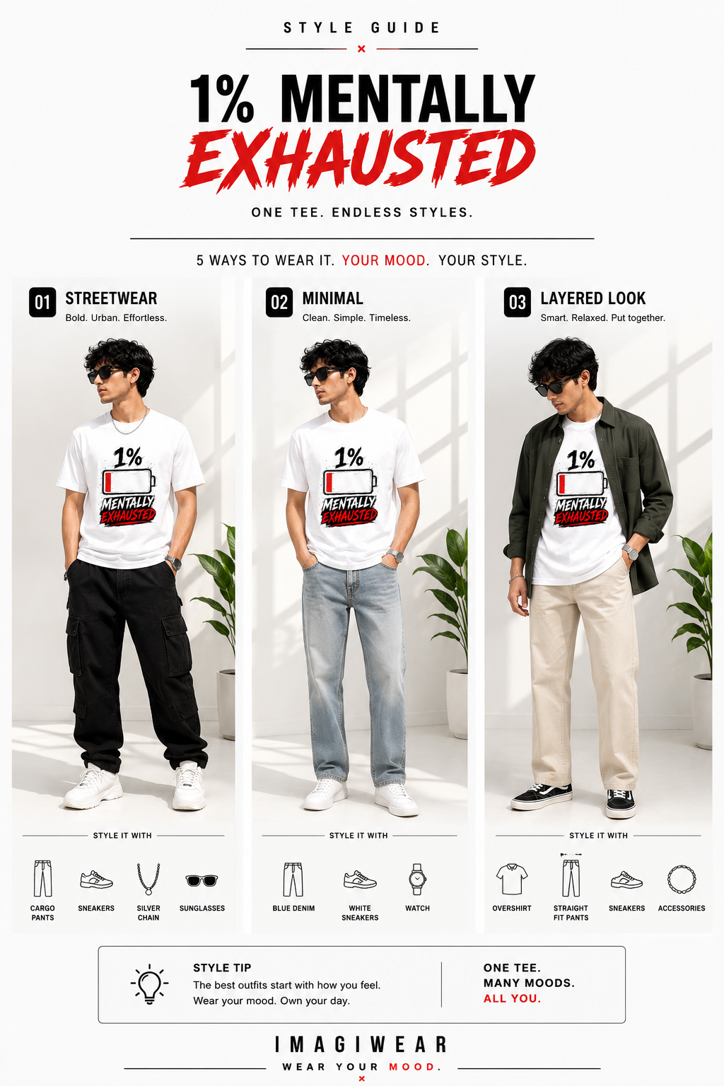 1% Mentally Exhausted Regular Fit Graphic T-Shirt