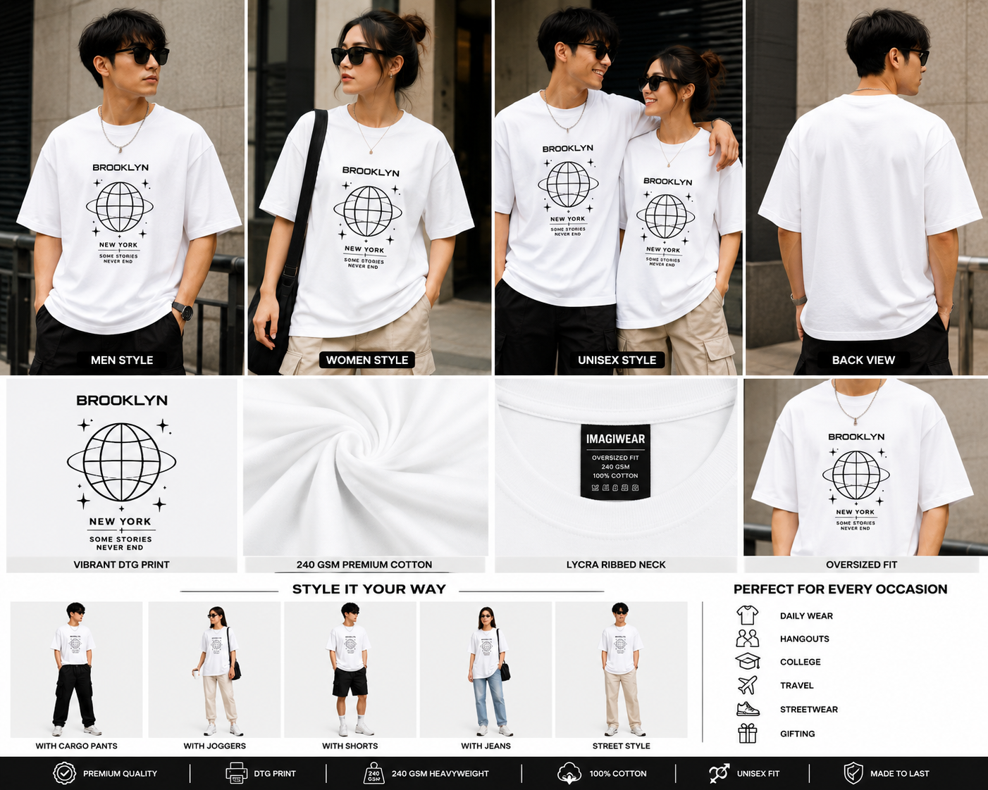 Brooklyn New York Oversized T-Shirt | Minimalist Urban Streetwear Graphic Tee