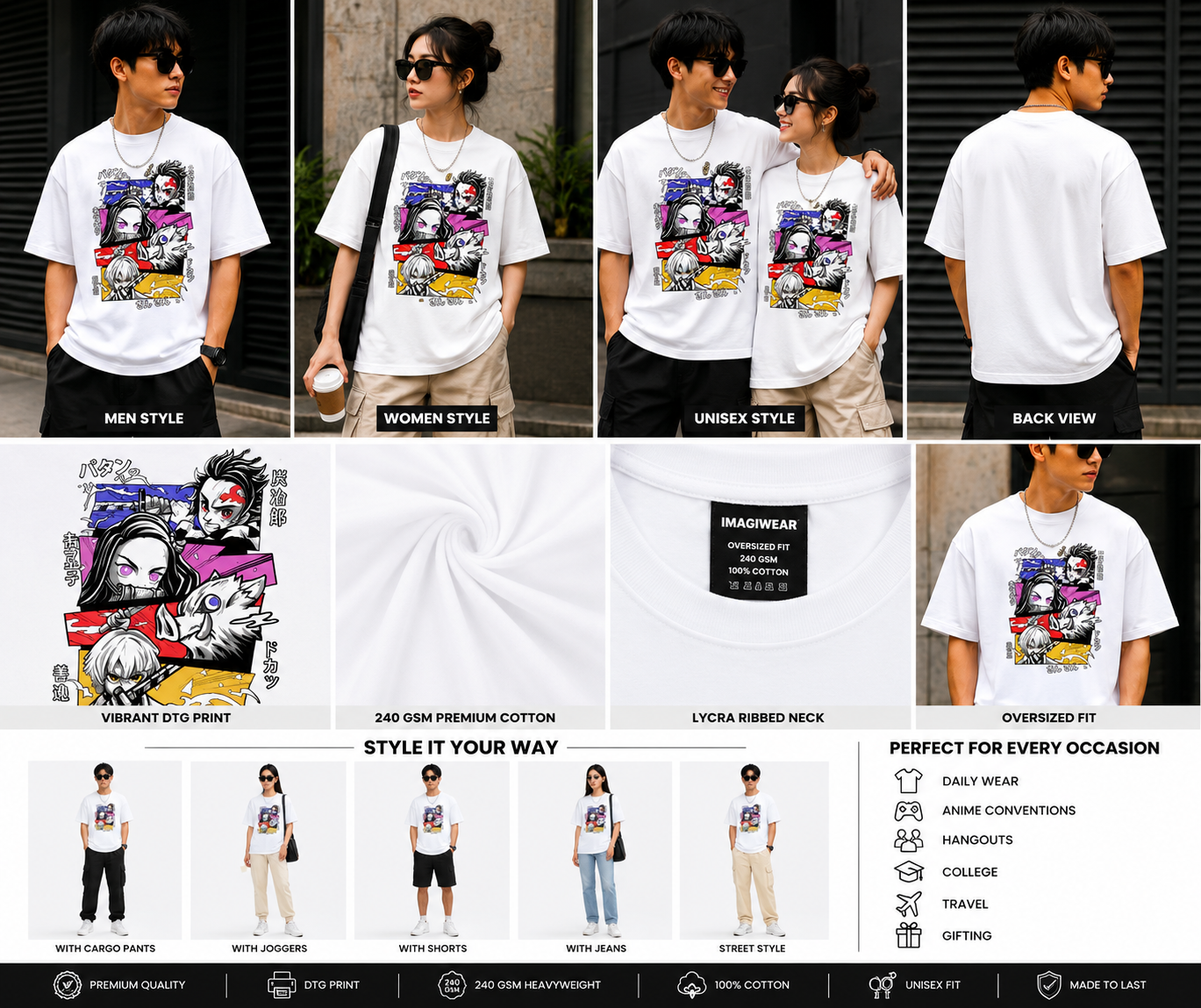 Demon Slayer Squad Oversized T-Shirt | Anime Inspired Streetwear Graphic Tee