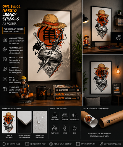 Anime Legacy Symbols A3 Poster | One Piece × Naruto Wall Art | Premium 300 GSM Print