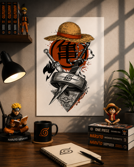 Anime Legacy Symbols A3 Poster | One Piece × Naruto Wall Art | Premium 300 GSM Print
