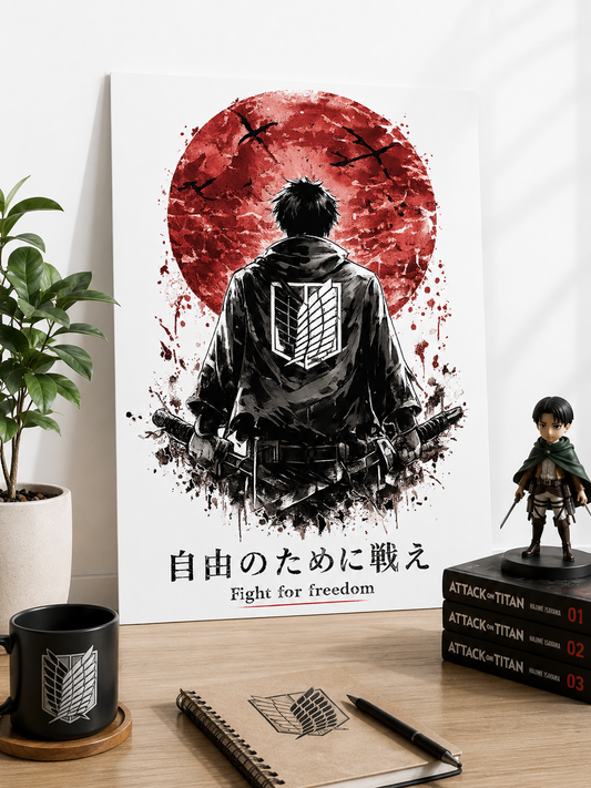 Attack on Titan Freedom A3 Anime Poster | Levi Ackerman Scout Regiment Wall Art | Premium 300 GSM Print