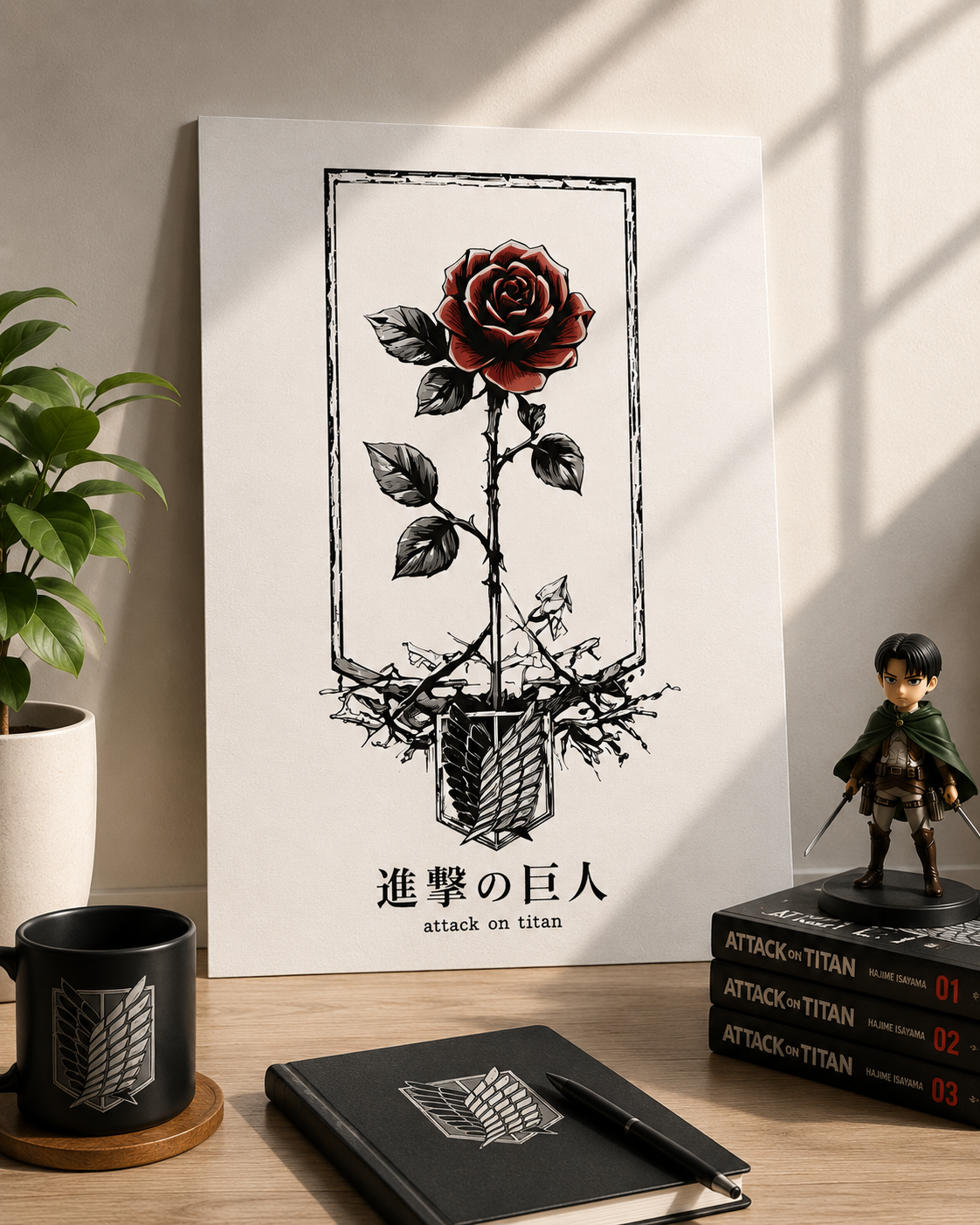 Attack on Titan Rose Emblem A3 Poster | Wings of Freedom Anime Wall Art | Premium 300 GSM Print