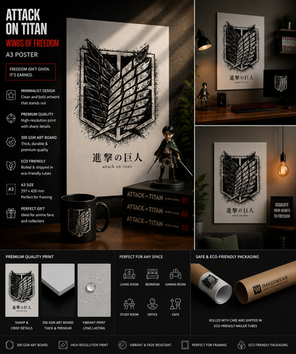 Attack on Titan Wings of Freedom A3 Poster | Scout Regiment Emblem Anime Wall Art | Premium 300 GSM Print