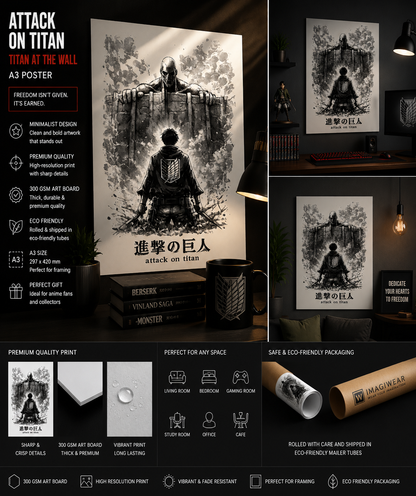 Attack on Titan: Titan at the Wall A3 Anime Poster | Premium 300 GSM Art Board