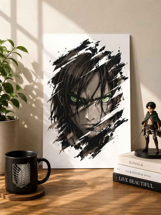 Attack on Titan: Eren Yeager Intense Gaze A3 Anime Poster | Premium 300 GSM Art Board