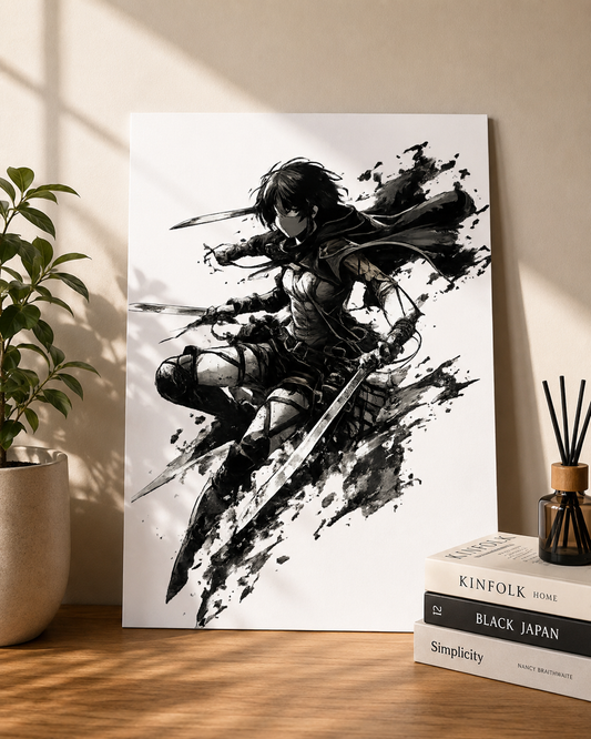 Attack on Titan Mikasa Ackerman dynamic action A3 anime wall poster printed on premium 300 GSM art board.