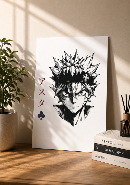 Black Clover Asta Minimalist A3 Anime Poster | Monochrome Manga Wall Art | ImagiWear