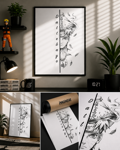 Dattebayo Naruto A3 Anime Poster | Minimalist Manga Wall Art | Premium 300 GSM Print
