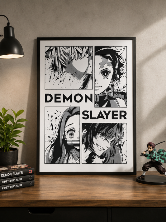 Demon Slayer Character Grid A3 Anime Poster | Minimalist Manga Wall Art | Premium 300 GSM Print