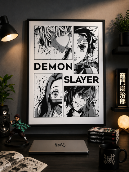 Demon Slayer Character Grid A3 Anime Poster | Minimalist Manga Wall Art | Premium 300 GSM Print
