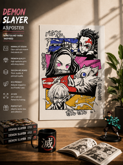 Demon Slayer Heroes A3 Anime Poster | Color Manga Wall Art | Premium 300 GSM Print