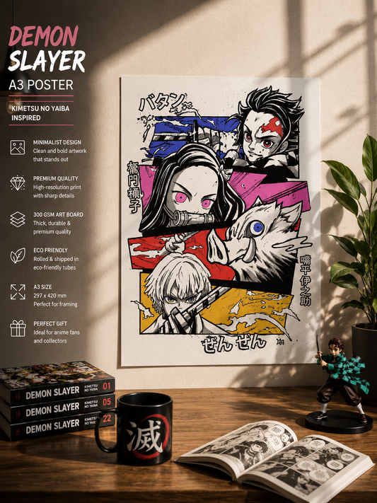 Demon Slayer Heroes A3 Anime Poster | Color Manga Wall Art | Premium 300 GSM Print