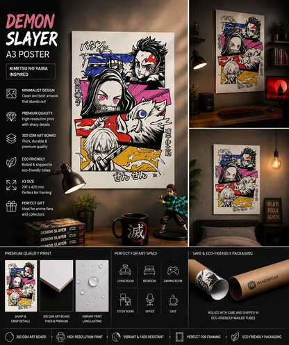 Demon Slayer Heroes A3 Anime Poster | Color Manga Wall Art | Premium 300 GSM Print