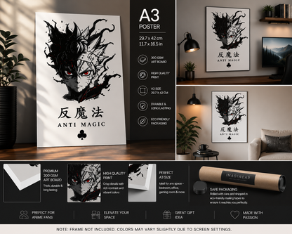 Black Clover Asta Anti-Magic A3 Anime Poster | 300 GSM Wall Art | Unframed