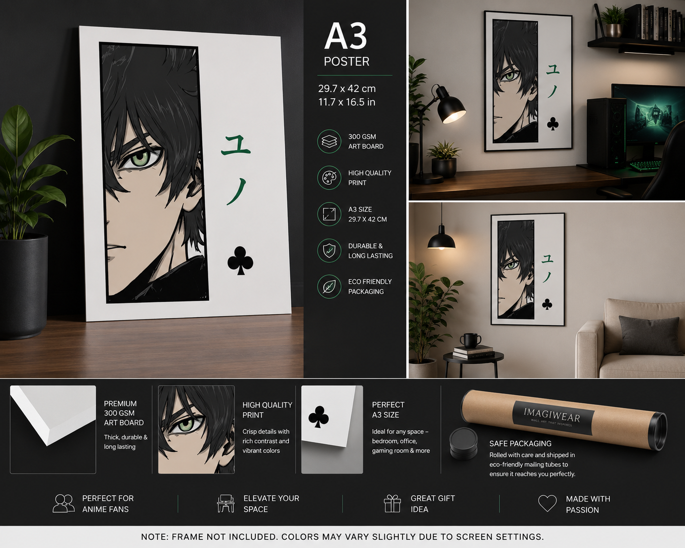 Yuno A3 Anime Poster | Premium 300 GSM Wall Art | Unframed