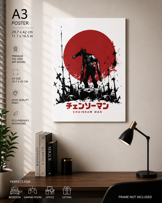 Chainsaw Man Red Sun A3 Anime Poster | Premium 300 GSM Wall Art | Unframed