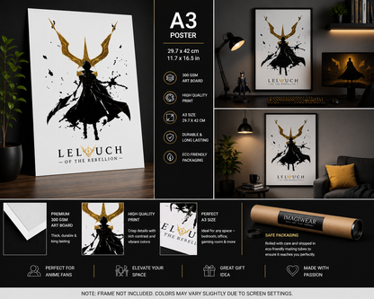Lelouch of the Rebellion A3 Anime Poster | Premium 300 GSM Wall Art | Unframed