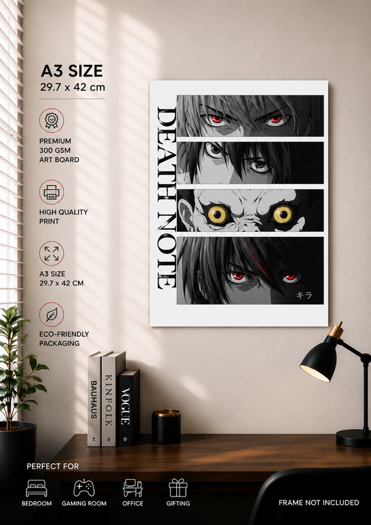 Death Note Eyes A3 Anime Poster | Premium 300 GSM Wall Art | Unframed