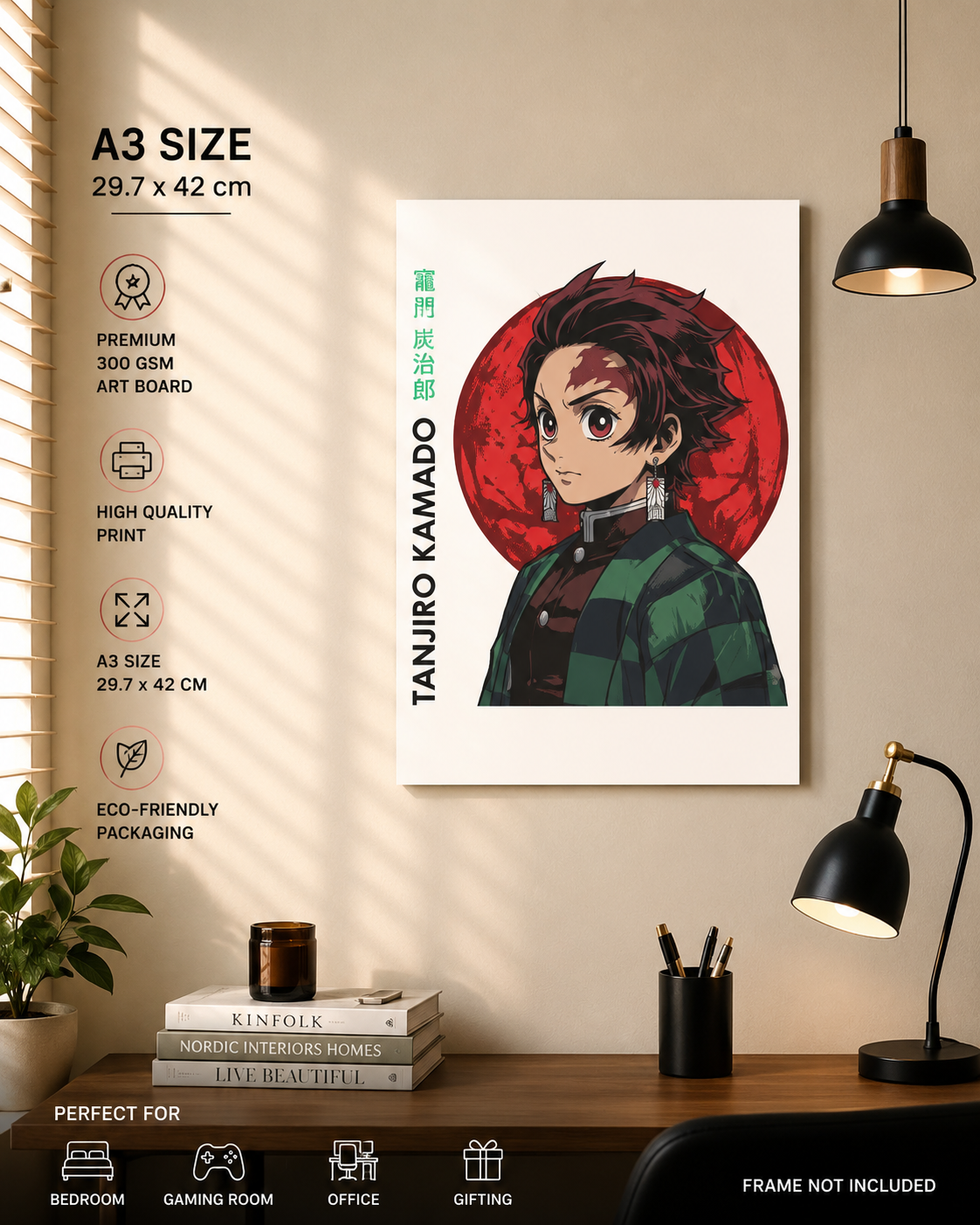 Tanjiro Kamado A3 Anime Poster | Premium 300 GSM Wall Art for Bedroom, Gaming Room & Office