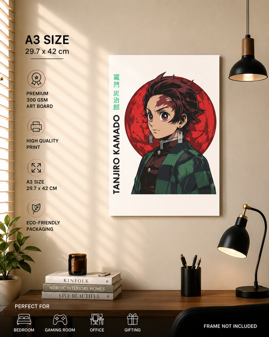 Tanjiro Kamado A3 Anime Poster | Premium 300 GSM Wall Art for Bedroom, Gaming Room & Office