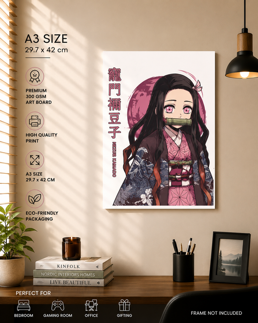 Nezuko Kamado A3 Anime Poster | Premium 300 GSM Wall Art for Bedroom, Gaming Room & Office