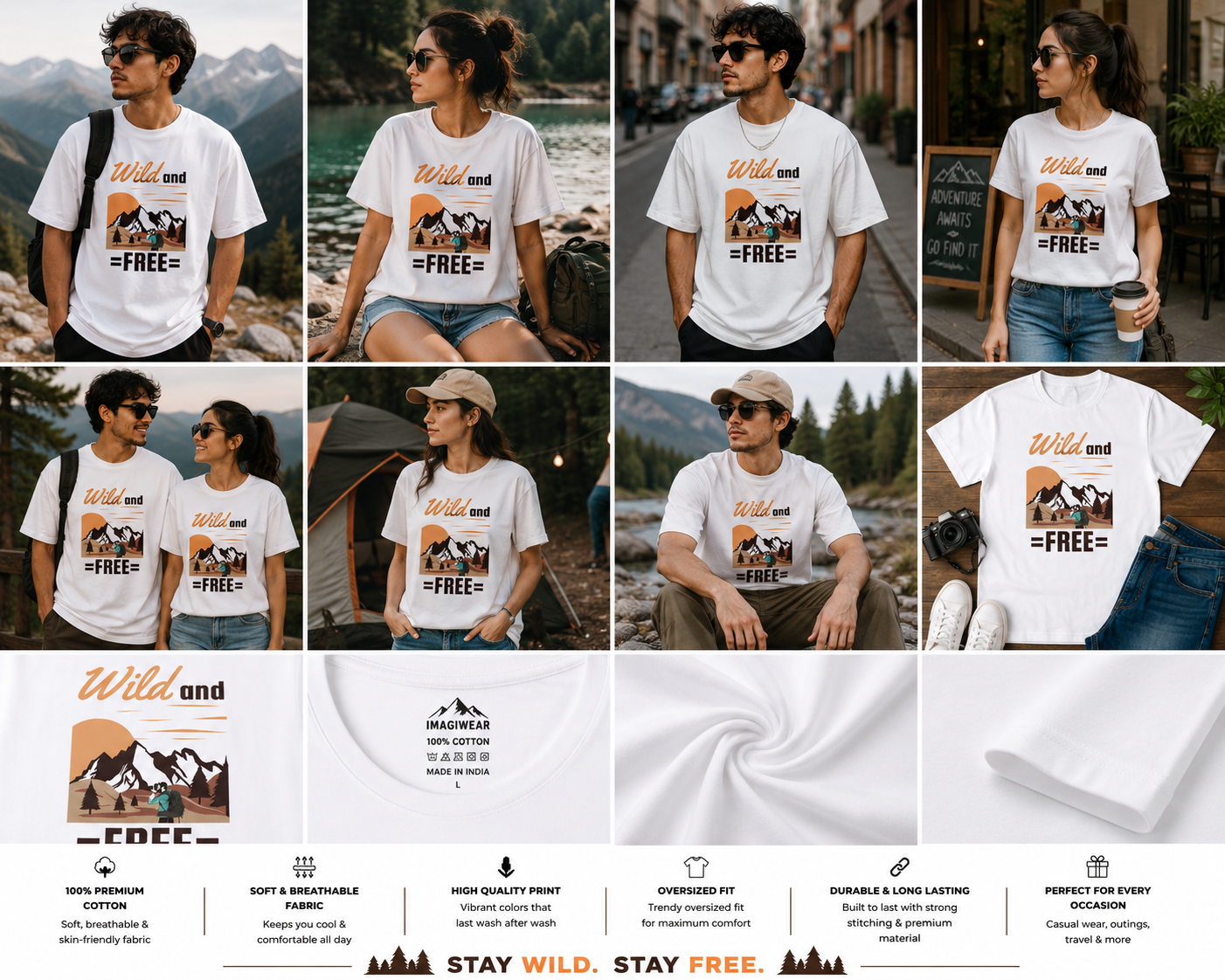 Wild and Free Oversized T-Shirt | Mountain Adventure Graphic Unisex Tee