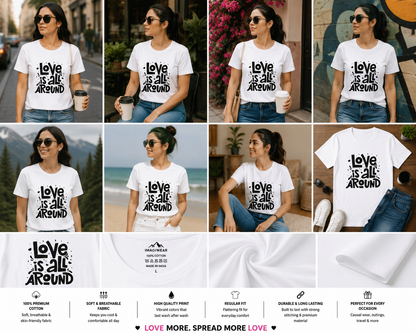Love Is All Around Women's Graphic T-Shirt | Inspirational Typography Tee