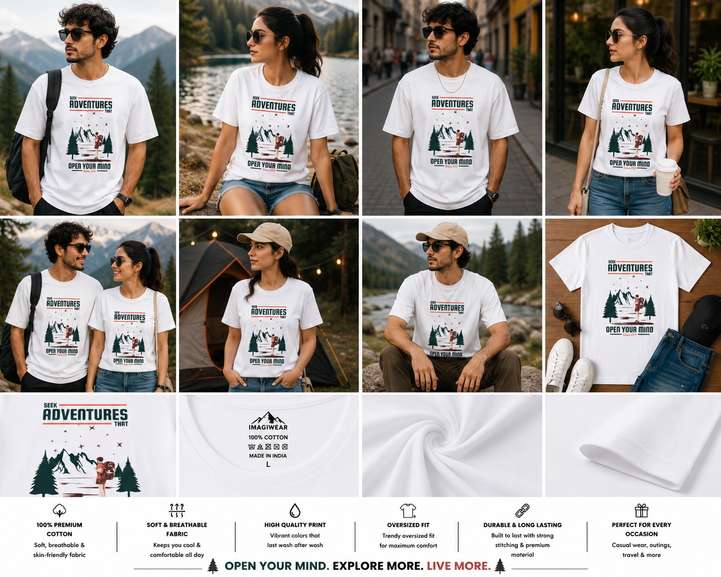 Seek Adventures That Open Your Mind Oversized T-Shirt | Mountain Explorer Graphic Unisex Tee