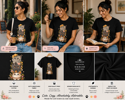 Floral Cat Trio Women's Classic T-Shirt | Cute Kawaii Cat Graphic Tee