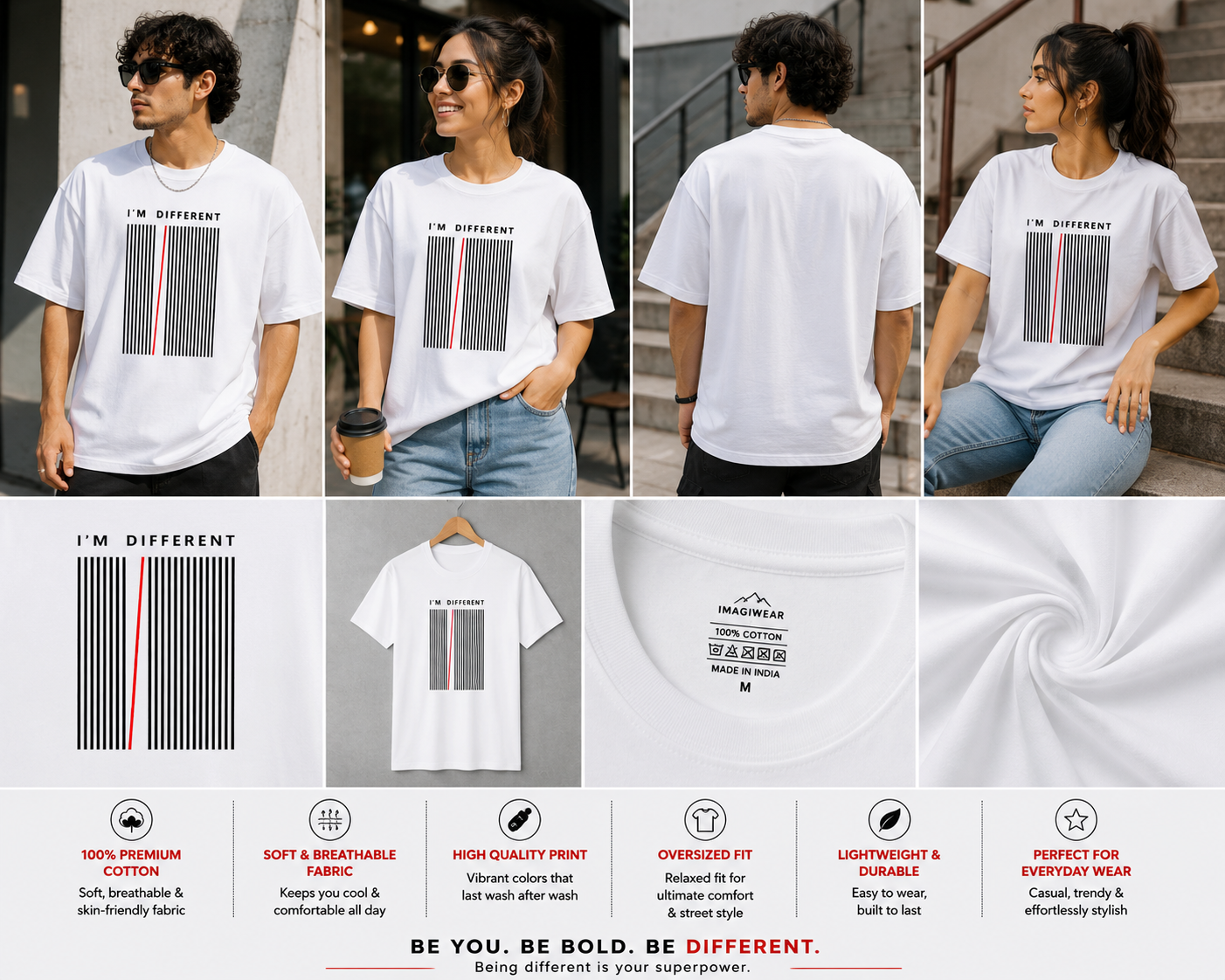 I'm Different Oversized T-Shirt | Minimalist Barcode Graphic Unisex Tee
