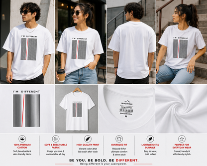 I'm Different Oversized T-Shirt | Minimalist Barcode Graphic Unisex Tee