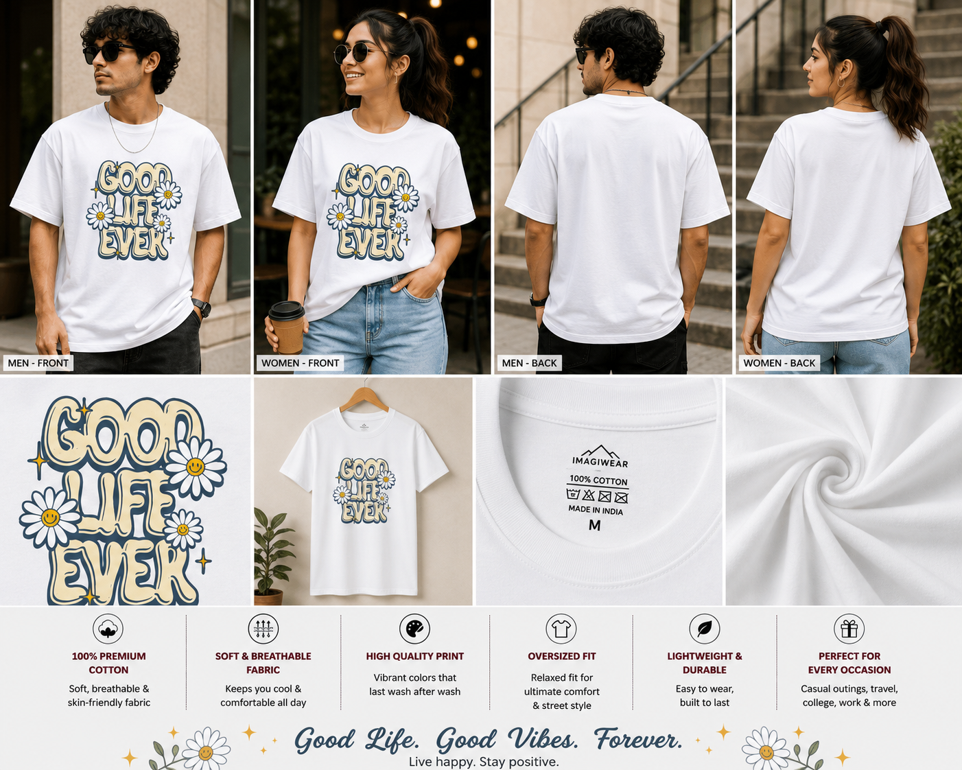 Good Life Ever Oversized T-Shirt | Retro Daisy Graphic Unisex Tee