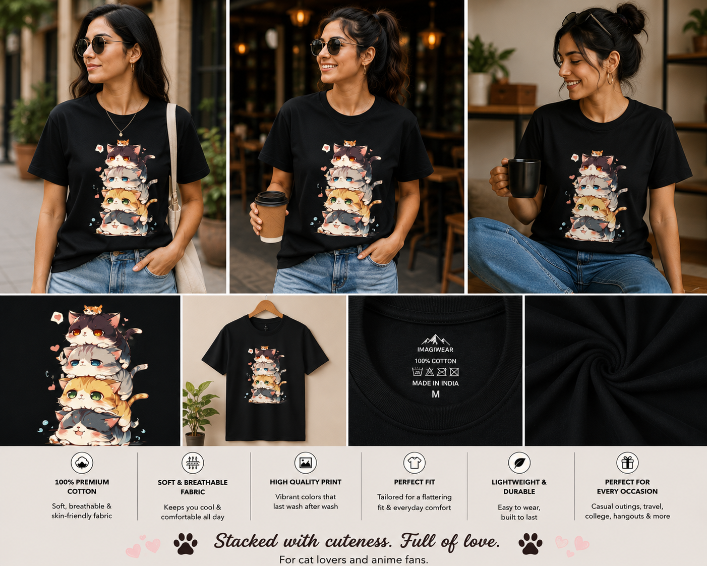 Cute Cat Stack Women's Classic T-Shirt | Kawaii Cat Graphic Tee