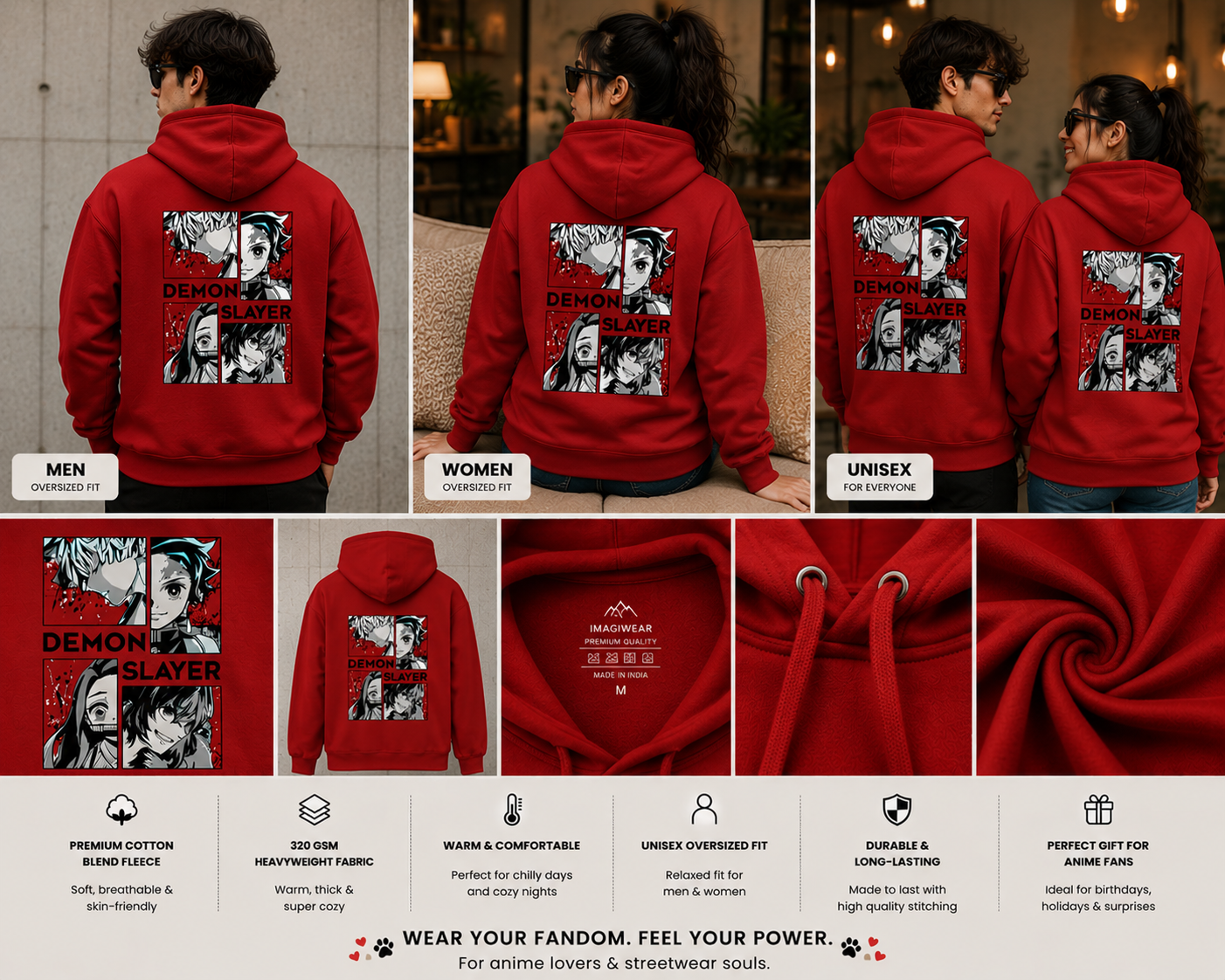 Demon Slayer Collage Oversized Hoodie | Anime Streetwear Graphic Hooded Sweatshirt