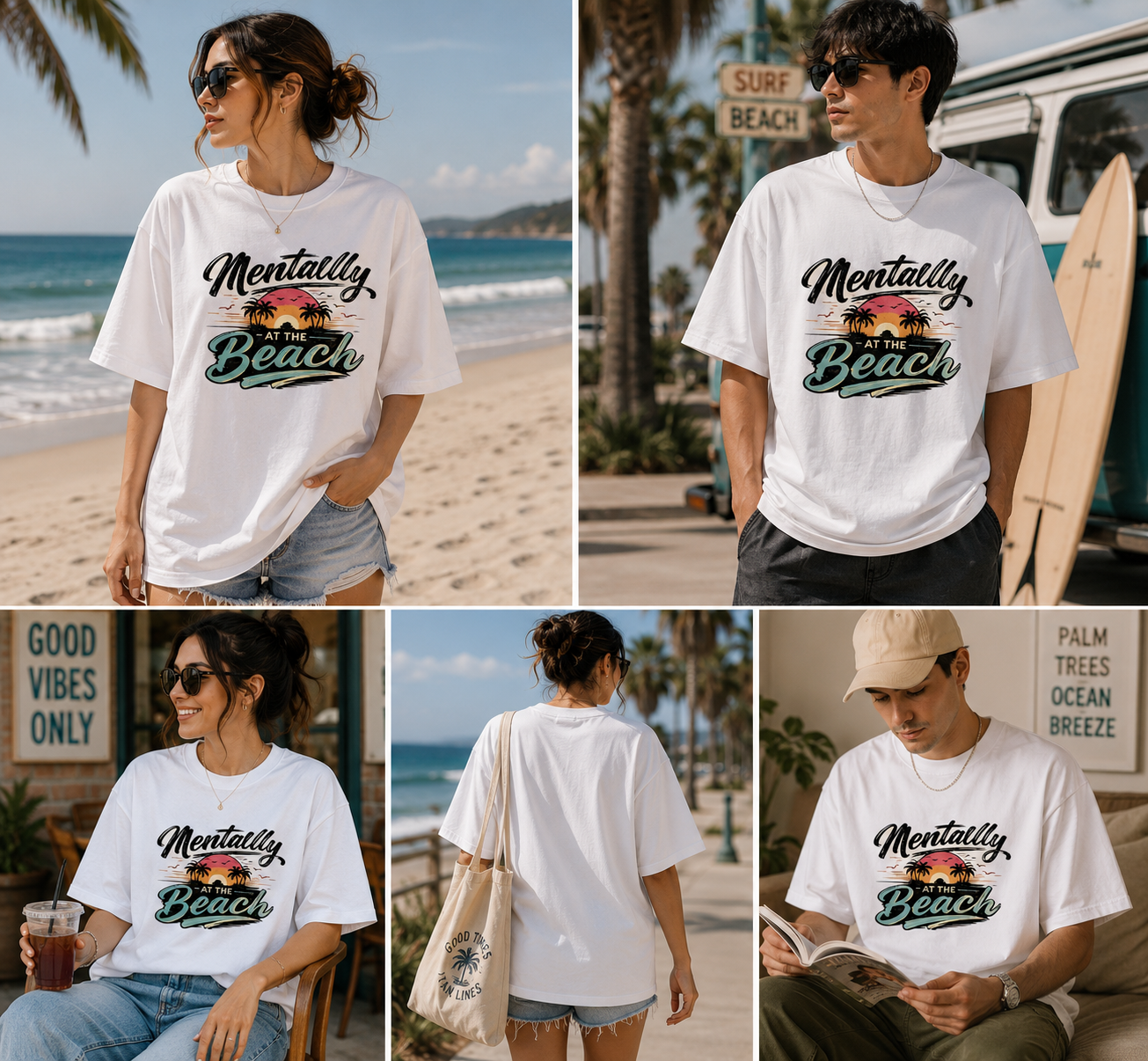 Mentally At The Beach Oversized T-Shirt – Sunset Beach Graphic Unisex Tee