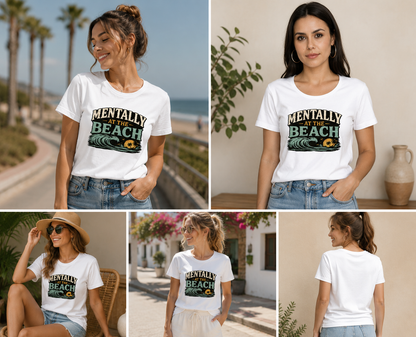 Mentally at the Beach Women's Classic T-Shirt – Vintage Beach Graphic Tee | 180 GSM Cotton