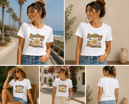 Sunkissed Women's Classic T-Shirt – Retro Smiley Daisy Graphic Tee | 180 GSM Cotton