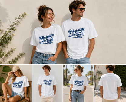 Mentally at the Beach Oversized Unisex T-Shirt – Coastal Wave Graphic Tee | 240 GSM Cotton