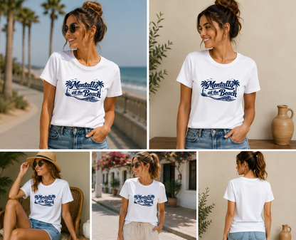 Mentally at the Beach Women's Classic T-Shirt – Minimal Coastal Graphic Tee | 180 GSM Cotton