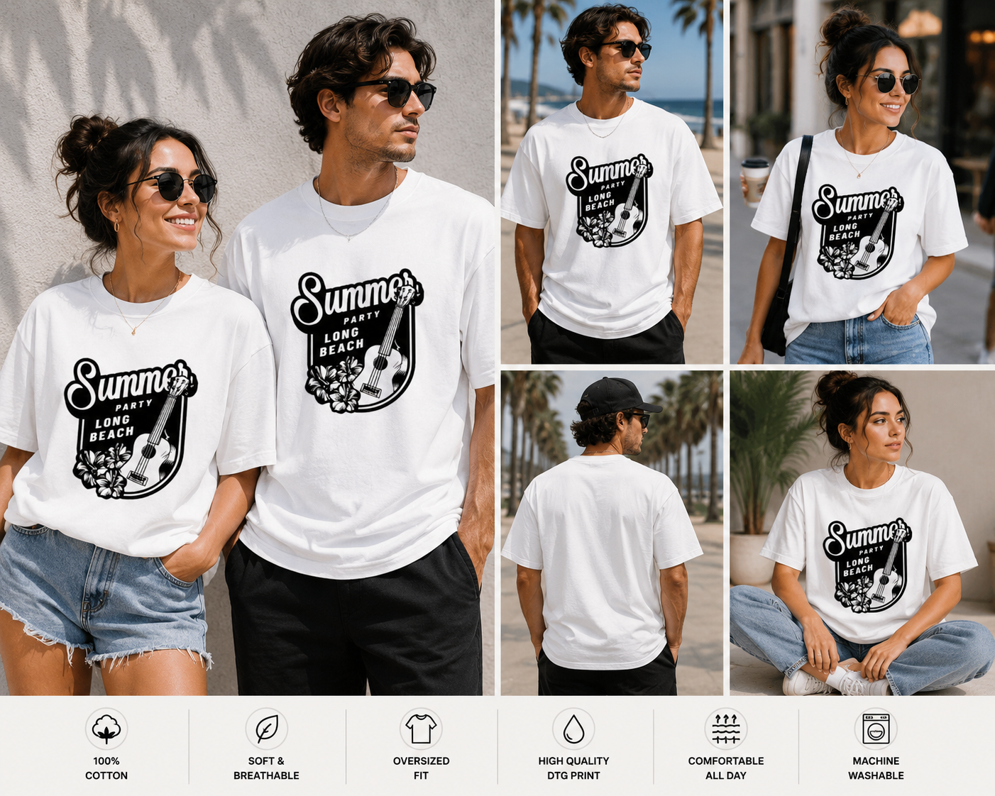 Summer Party Long Beach Oversized T-Shirt | Vintage Beach Music Graphic Tee