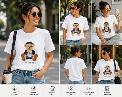Yes! You Can Teddy Bear Women's Classic T-Shirt | Motivational Graphic Tee